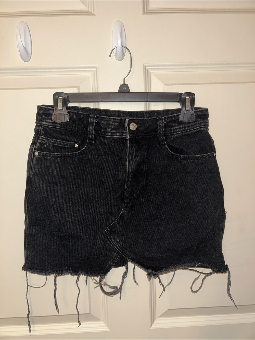 ZARA Black Distressed Denim Mini Skirt